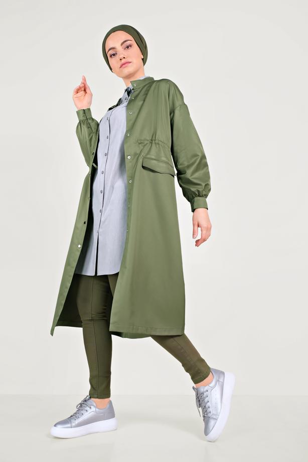 Vêtements hijab KAKI TRENCH COAT JUMPLE MANCHES BALLON PRINTEMPS TRENCH 10193 - TRENDTESETTÜR