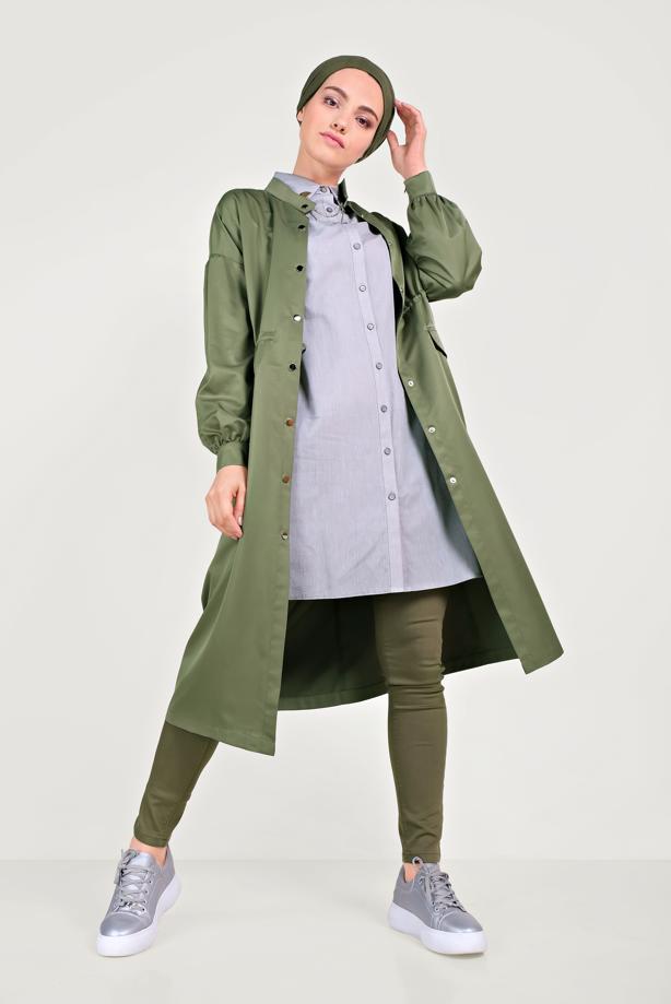 Vêtements hijab KAKI TRENCH COAT JUMPLE MANCHES BALLON PRINTEMPS TRENCH 10193 - TRENDTESETTÜR