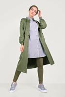 Hijab clothing KHAKI MANDARIN COLLAR BALLOON SLEEVE TRENCH COAT WITH SNAPS 10193  