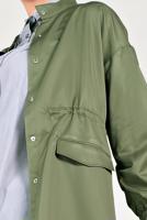 Hijab clothing KHAKI MANDARIN COLLAR BALLOON SLEEVE TRENCH COAT WITH SNAPS 10193  