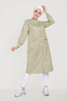 Hijab clothing BEIGE MANDARIN COLLAR BALLOON SLEEVE TRENCH COAT WITH SNAPS 10193  