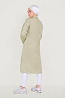Hijab clothing BEIGE MANDARIN COLLAR BALLOON SLEEVE TRENCH COAT WITH SNAPS 10193  