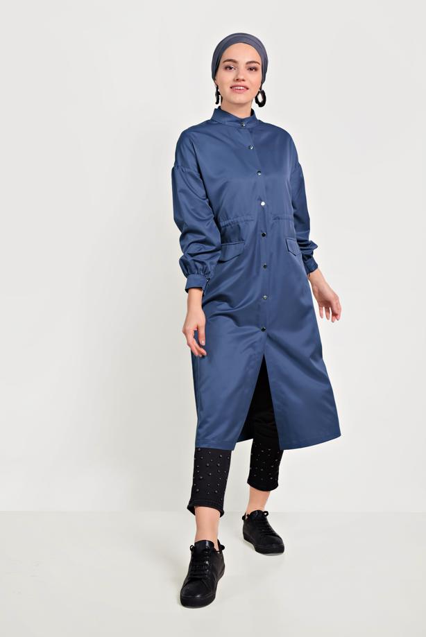 Vêtements hijab BLEU MARINE TRENCH COAT JUMPLE MANCHES BALLON PRINTEMPS TRENCH 10193 - TRENDTESETTÜR