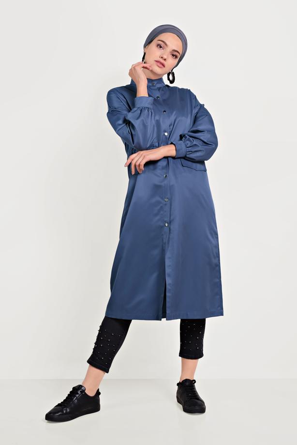 Vêtements hijab BLEU MARINE TRENCH COAT JUMPLE MANCHES BALLON PRINTEMPS TRENCH 10193 - TRENDTESETTÜR