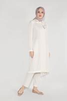 Hijab clothing CREAM EMBROIDERED HOODED TRENCH COAT 10194  