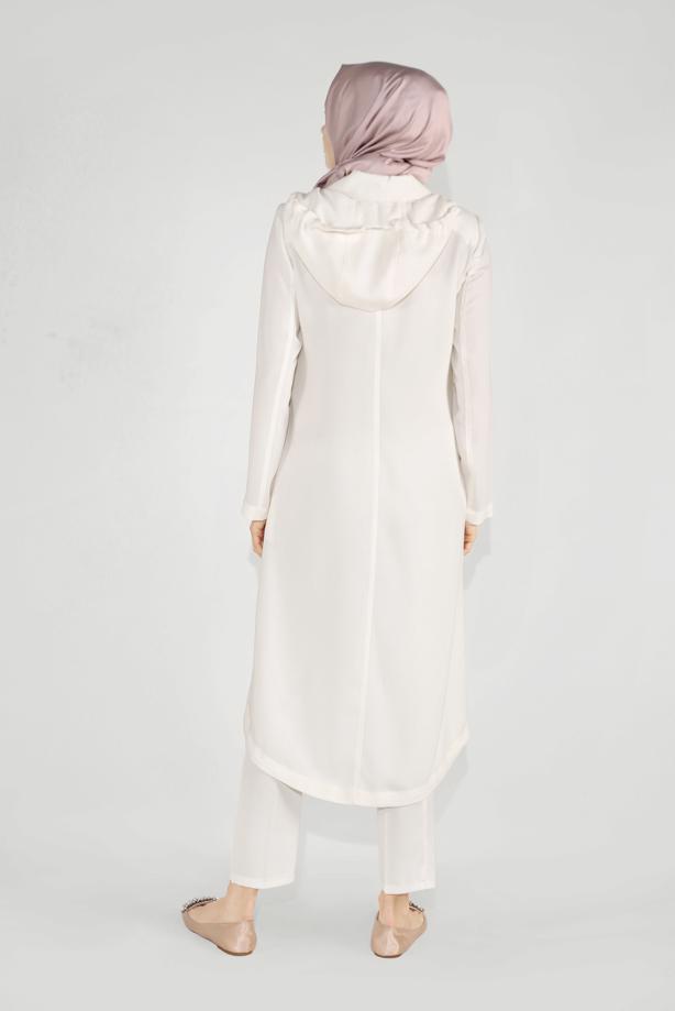 Vêtements hijab CRÈME TRENCH À CAPUCHE BRODÉ 10194 - TRENDTESETTÜR