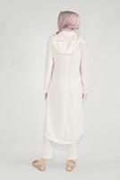 Hijab clothing CREAM EMBROIDERED HOODED TRENCH COAT 10194  