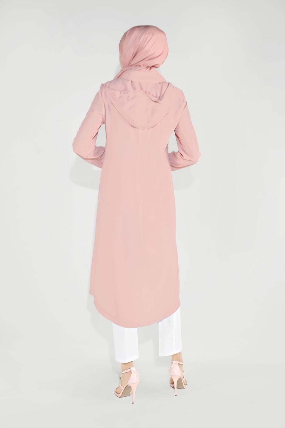 Hijab clothing POWDER EMBROIDERED HOODED TRENCH COAT 10194  