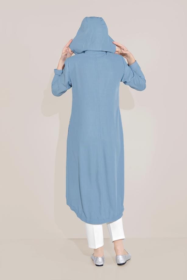 Vêtements hijab BLEU TRENCH À CAPUCHE BRODÉ 10194 - TRENDTESETTÜR