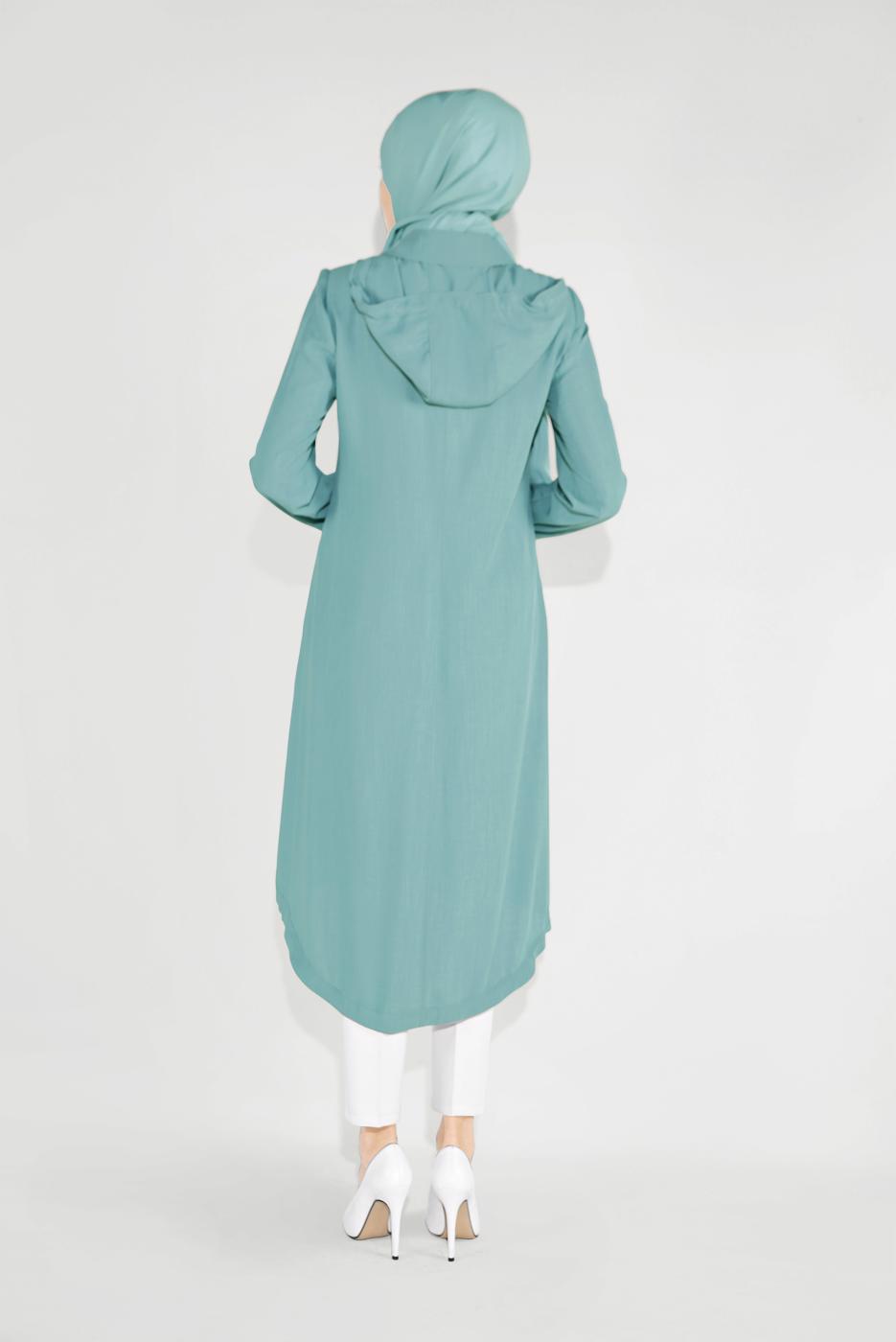 Vêtements hijab VERT TRENCH À CAPUCHE BRODÉ 10194