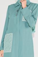 Vêtements hijab VERT TRENCH À CAPUCHE BRODÉ 10194