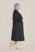 Tesettür giyim SİYAH ALVİNA KRUVAZE DÜĞMELİ TRENÇKOT 10198