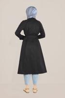 Tesettür giyim SİYAH ALVİNA KRUVAZE DÜĞMELİ TRENÇKOT 10198