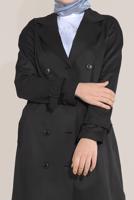 Tesettür giyim SİYAH ALVİNA KRUVAZE DÜĞMELİ TRENÇKOT 10198