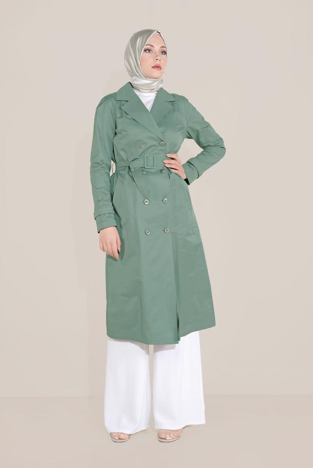 Vêtements hijab VERT TRENCH BOUTONS 10198 - TRENDTESETTÜR