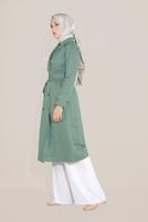 Tesettür giyim YEŞİL ALVİNA KRUVAZE DÜĞMELİ TRENÇKOT 10198