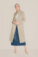 Tesettür giyim BEJ ALVİNA KRUVAZE DÜĞMELİ TRENÇKOT 10198