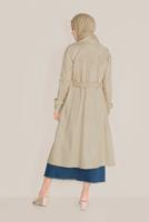 Tesettür giyim BEJ ALVİNA KRUVAZE DÜĞMELİ TRENÇKOT 10198