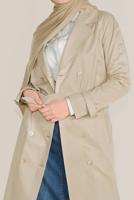 Tesettür giyim BEJ ALVİNA KRUVAZE DÜĞMELİ TRENÇKOT 10198