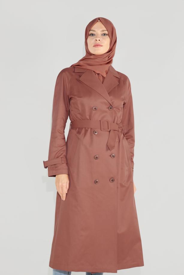 Vêtements hijab BRUN T 10198  ALVİNA SAPANCA TRENÇKOT - TRENDTESETTÜR