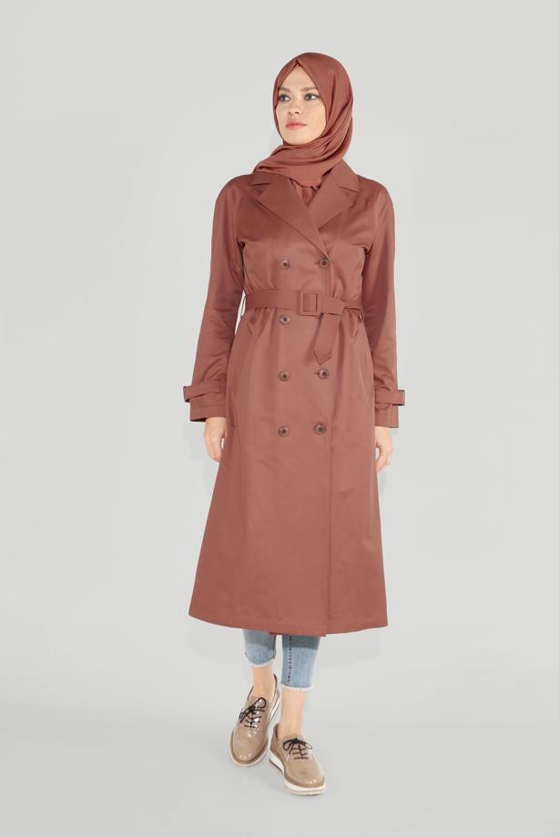 Vêtements hijab BRUN T 10198  ALVİNA SAPANCA TRENÇKOT - TRENDTESETTÜR