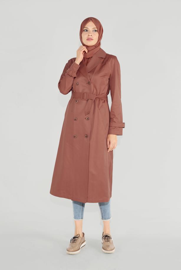 Vêtements hijab BRUN T 10198  ALVİNA SAPANCA TRENÇKOT - TRENDTESETTÜR