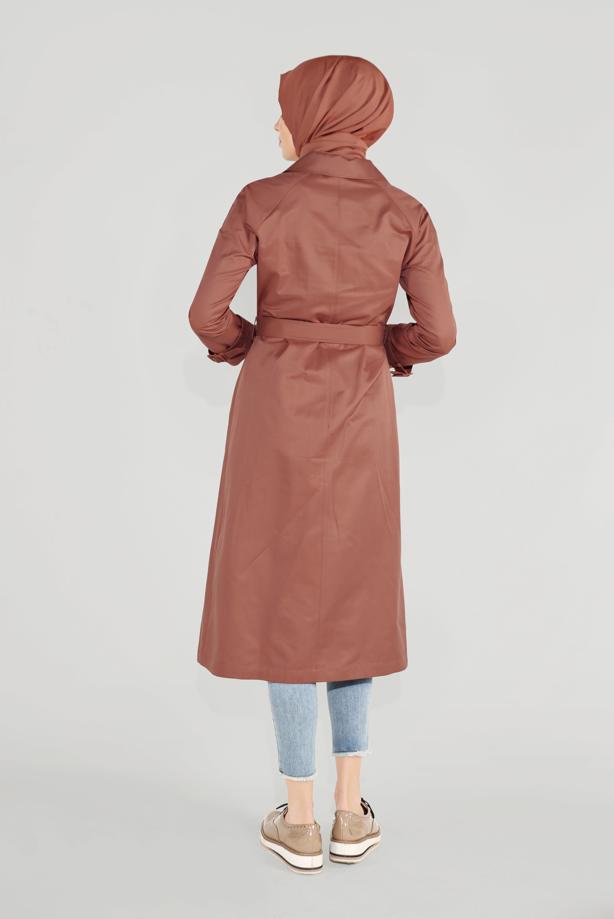 Vêtements hijab BRUN T 10198  ALVİNA SAPANCA TRENÇKOT - TRENDTESETTÜR