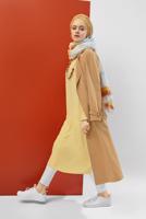 Tesettür giyim KAHVE ALVİNA KRUVAZE DÜĞMELİ TRENÇKOT 10198