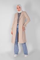 Tesettür giyim BEJ ALVİNA KRUVAZE DÜĞMELİ TRENÇKOT 10210