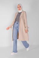 Tesettür giyim BEJ ALVİNA KRUVAZE DÜĞMELİ TRENÇKOT 10210