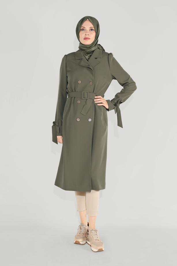 Vêtements hijab KAKI TRENCH-COAT DOUBLE BOUTONNAGE 10210 - TRENDTESETTÜR