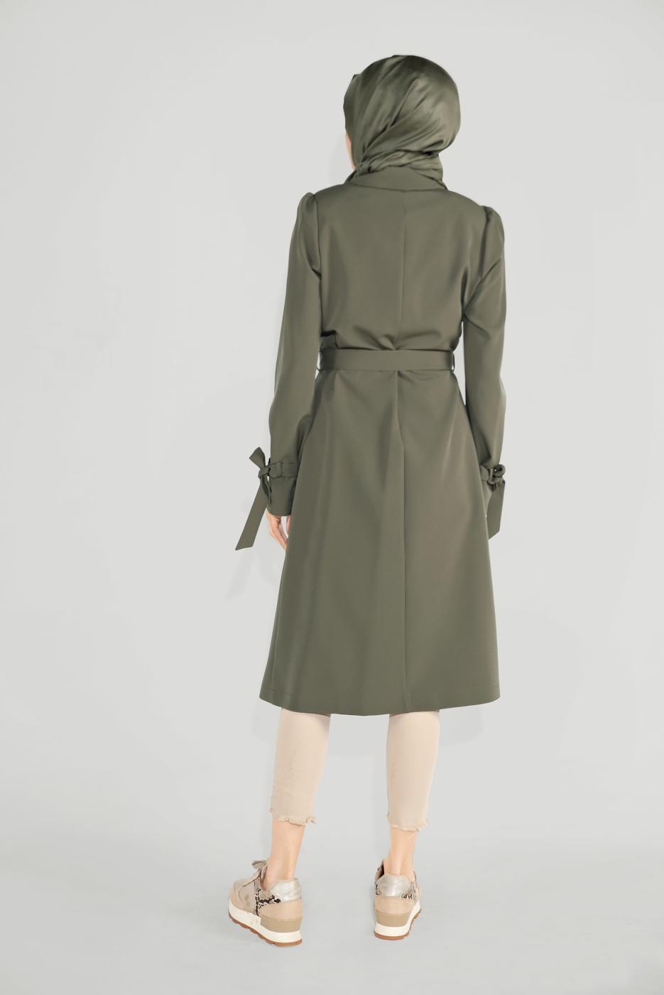 Hijab clothing KHAKI DOUBLE-BREASTED BUTTONED TRENCH COAT 10210  