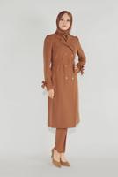 Tesettür giyim TABA ALVİNA KRUVAZE DÜĞMELİ TRENÇKOT 10210