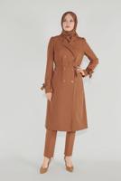 Tesettür giyim TABA ALVİNA KRUVAZE DÜĞMELİ TRENÇKOT 10210