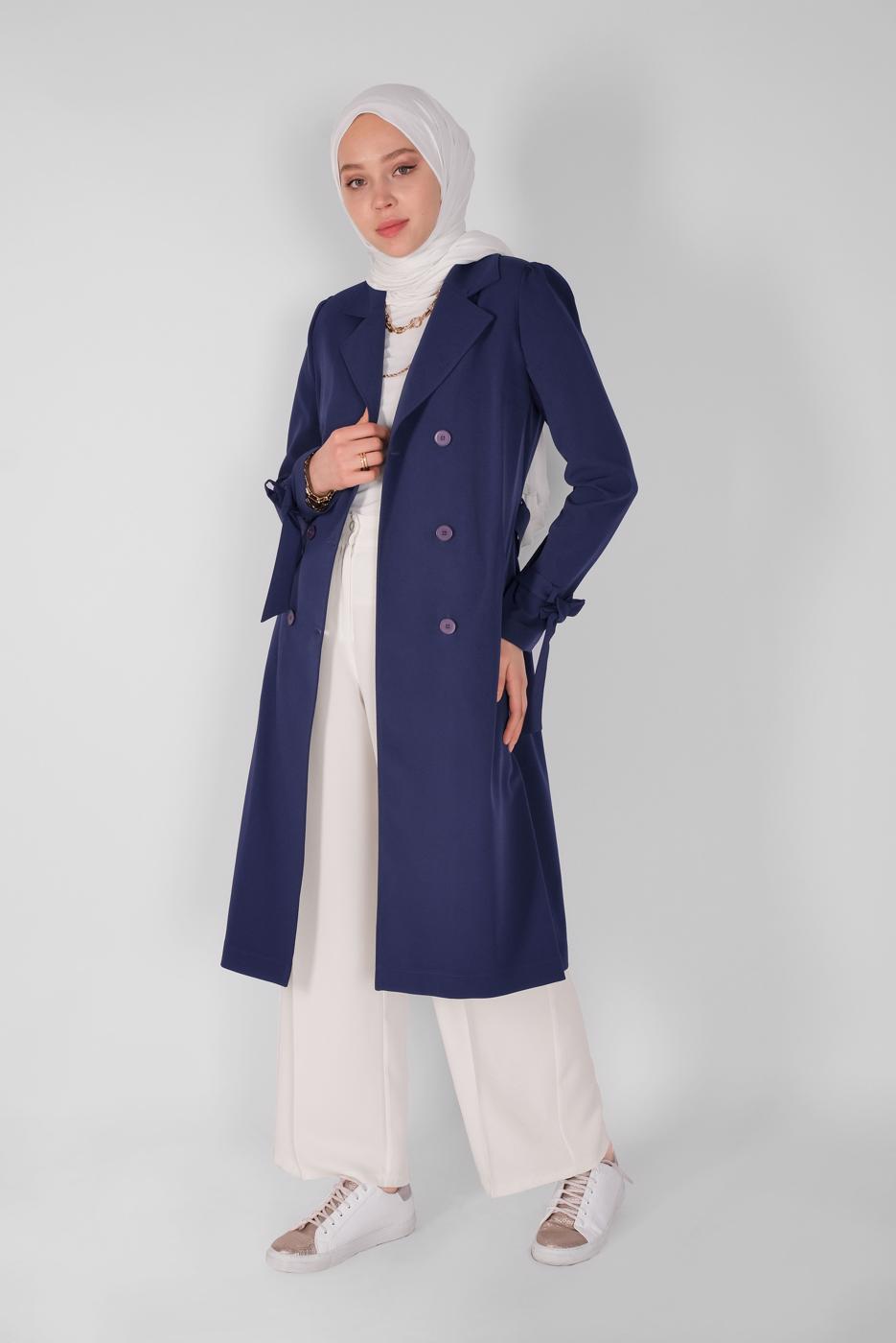 Vêtements hijab BLEU MARINE TRENCH-COAT DOUBLE BOUTONNAGE 10210