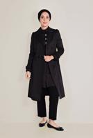 Tesettür giyim SİYAH ALVİNA ARKASI DÜĞMELİ TRENÇKOT 10220 