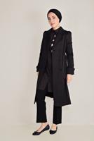 Tesettür giyim SİYAH ALVİNA ARKASI DÜĞMELİ TRENÇKOT 10220 