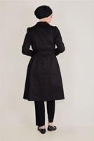 Tesettür giyim SİYAH ALVİNA ARKASI DÜĞMELİ TRENÇKOT 10220 