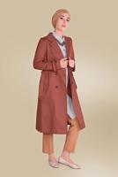 Tesettür giyim KAHVE ALVİNA ARKASI DÜĞMELİ TRENÇKOT 10220 