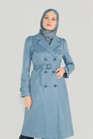 Tesettür giyim MAVİ ALVİNA ARKASI DÜĞMELİ TRENÇKOT 10220 