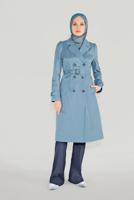 Tesettür giyim MAVİ ALVİNA ARKASI DÜĞMELİ TRENÇKOT 10220 
