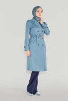 Tesettür giyim MAVİ ALVİNA ARKASI DÜĞMELİ TRENÇKOT 10220 