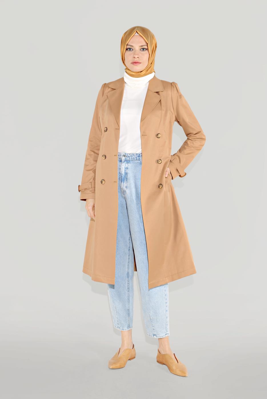 Hijab clothing BROWN BUTTONED TRENCH COAT 10220 