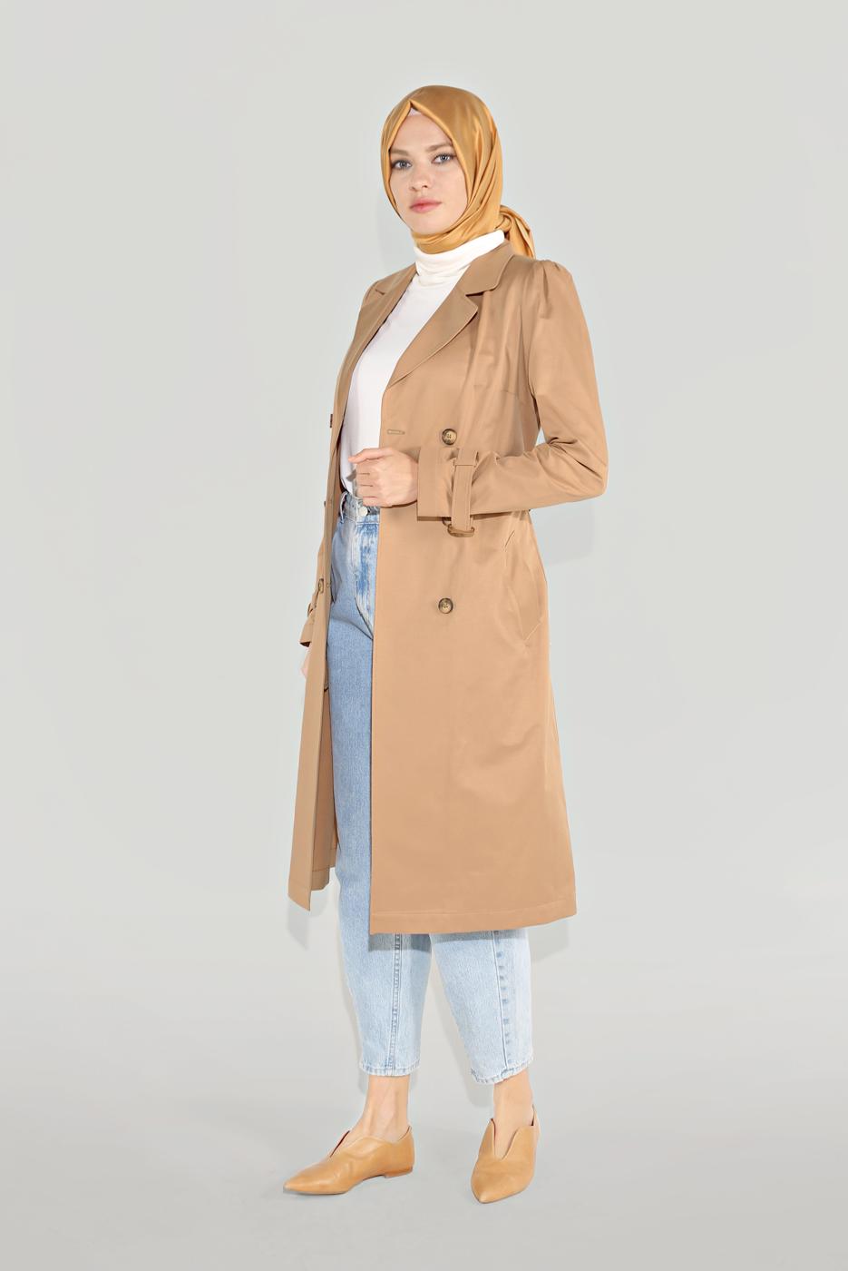 Hijab clothing BROWN BUTTONED TRENCH COAT 10220 