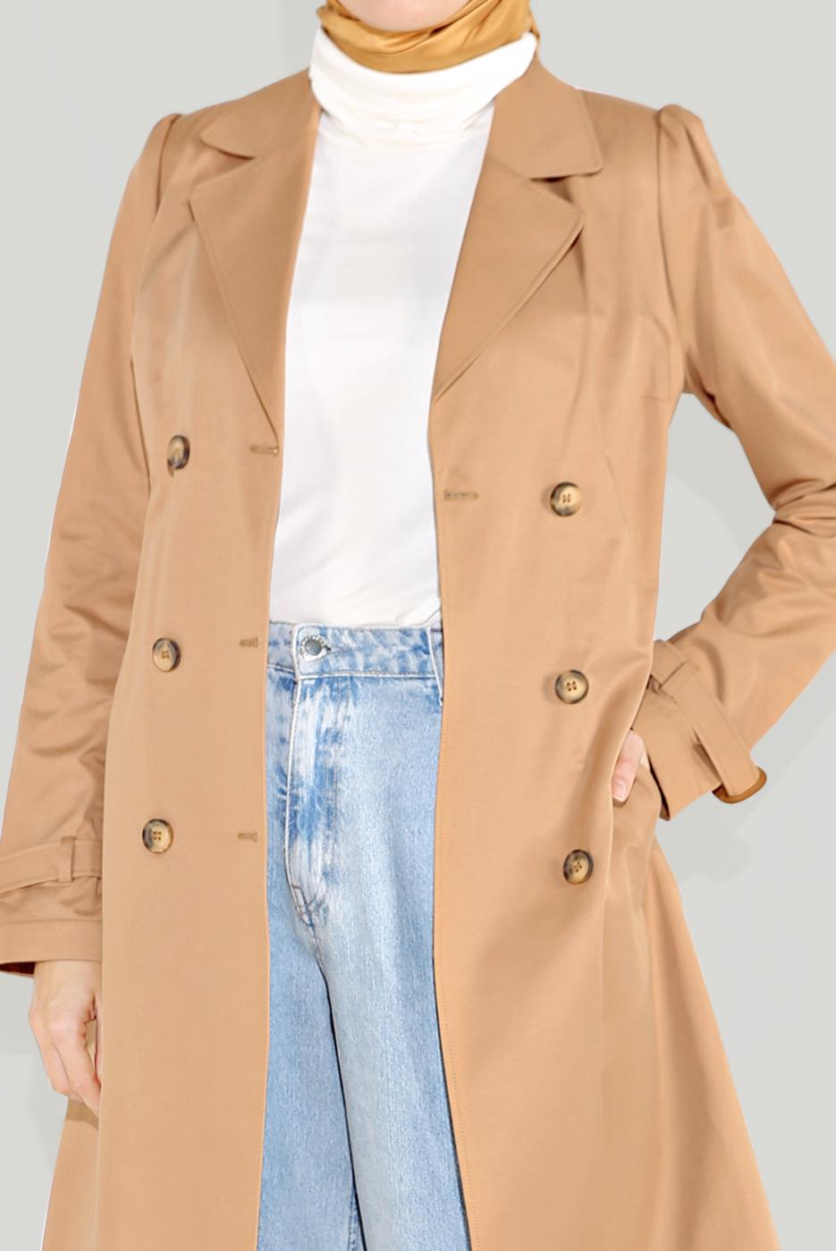 Hijab clothing BROWN BUTTONED TRENCH COAT 10220 