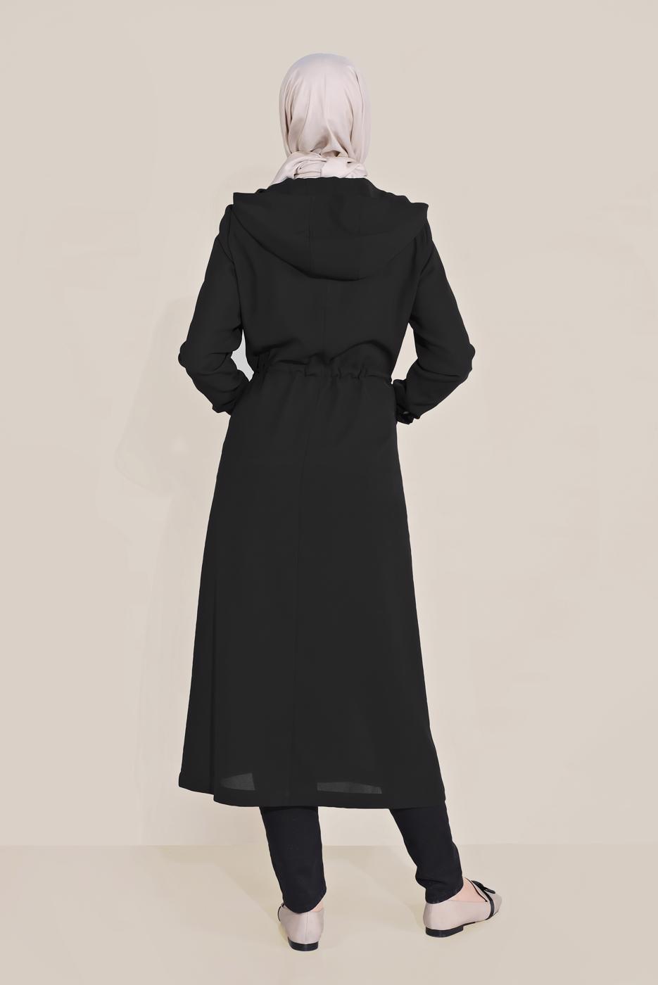 Hijab clothing BLACK ALVİNA SEQUINED POCKET DETAIL TRENCH COAT 10227  