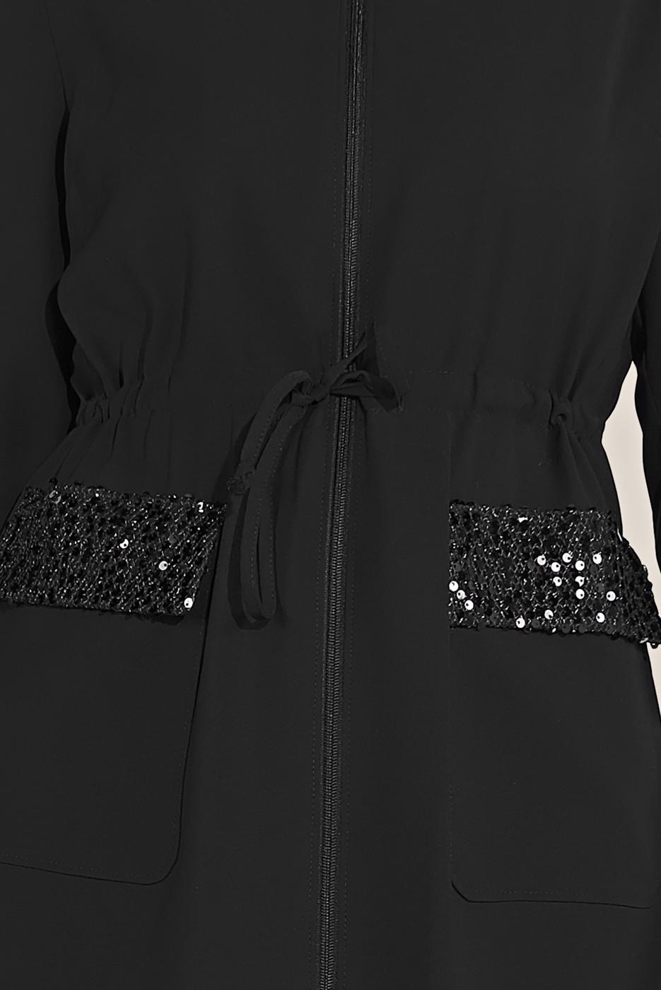 Hijab clothing BLACK ALVİNA SEQUINED POCKET DETAIL TRENCH COAT 10227  
