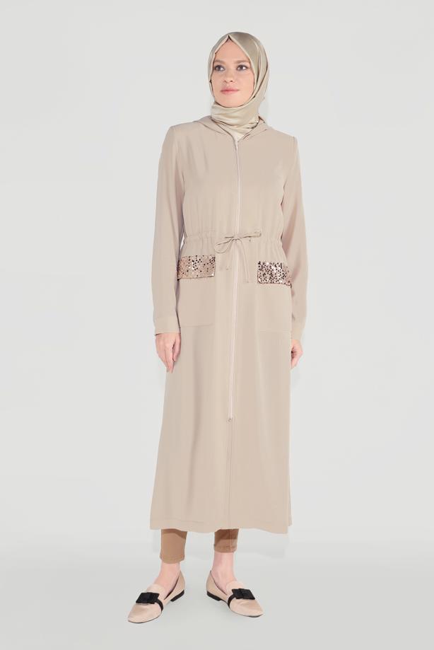 Vêtements hijab BEIGE ALVİNA TRENCH-COAT À POCHES À PAILLETTES 10227 10227   - TRENDTESETTÜR