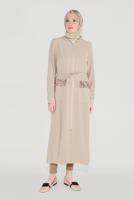 Hijab clothing BEIGE ALVİNA SEQUINED POCKET DETAIL TRENCH COAT 10227  
