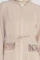 Hijab clothing BEIGE ALVİNA SEQUINED POCKET DETAIL TRENCH COAT 10227  